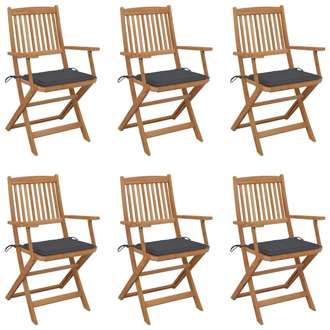 vidaXL - Inklapbare - stoelen - 6 - st - met - kussens - massief - acaciahout