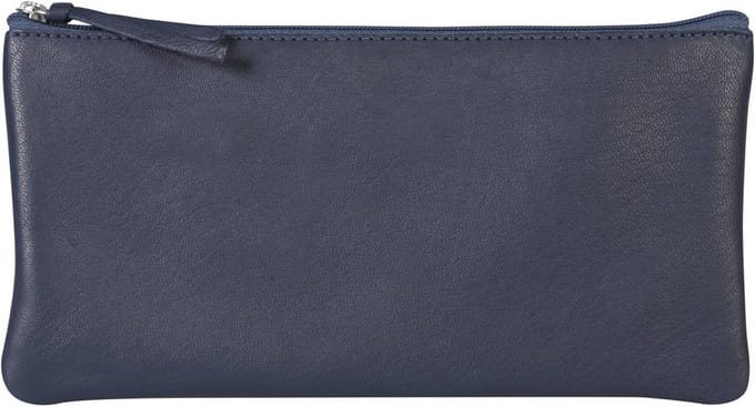 Etui van lamsleer, plat, 11 x 22 cm, donkerblauw