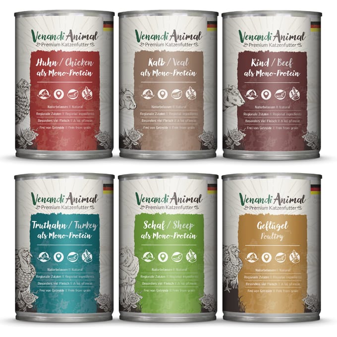 6x 400g Mix II Mixpack Venandi Animal nat kattenvoer