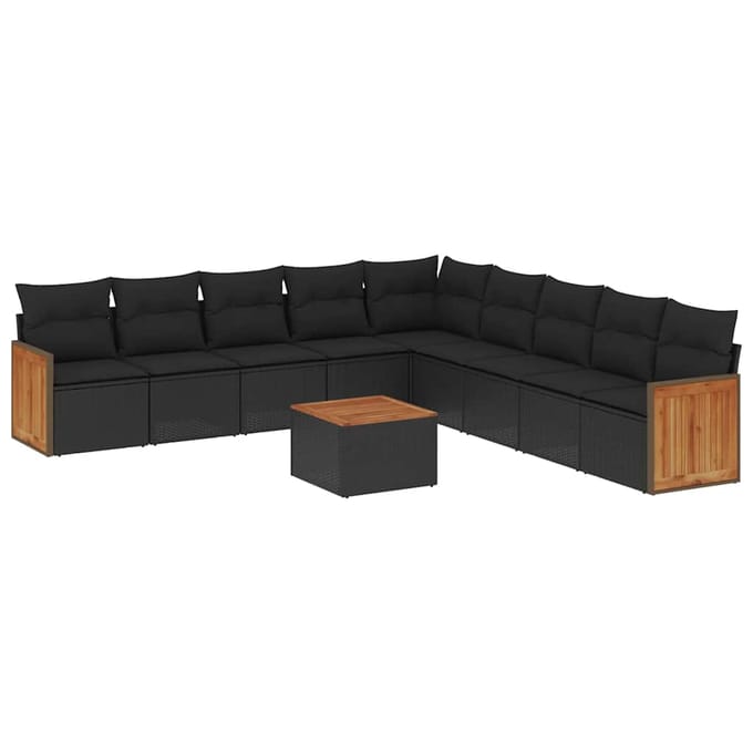 vidaXL - 10-delige - Loungeset - met - kussens - poly - rattan - zwart
