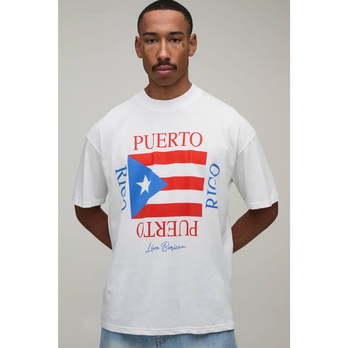 Oversized Puerto Rico Print T-shirt | White | Size Medium