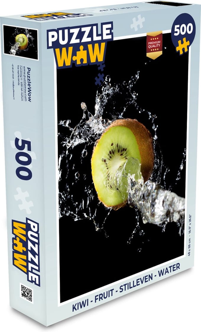 Puzzel Kiwi - Fruit - Stilleven - Water - Zwart - Legpuzzel - Puzzel 500 stukjes