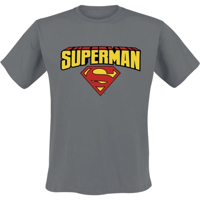 Superman T-shirt - Blockletter Logo - S tot M - voor Mannen - donkergrijs