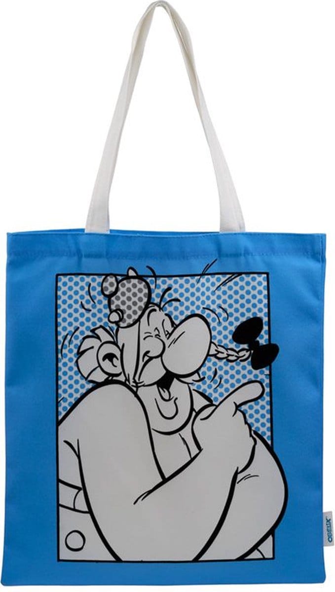 Boodschappentas Obelix - Blauw - Zwart&Wit Afbeelding - 40x39cm
