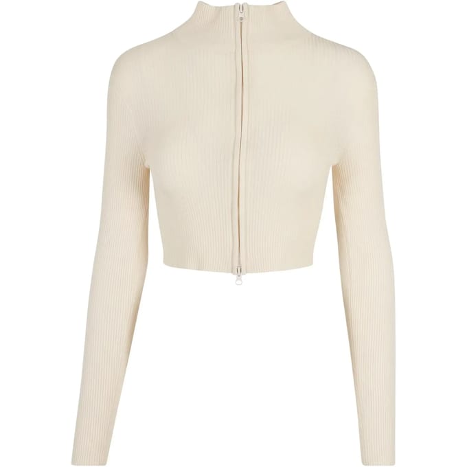 Urban Classics - Cropped Rib Knit Zip Cardigan - L - Ivoorkleurig