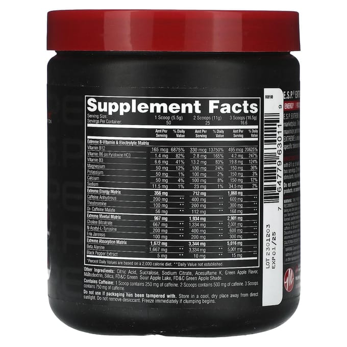 Esesp Extreme Energy Stimulant Complément Pré-Entraînement, Saveur Pomme Verte, 275G(10 oz)