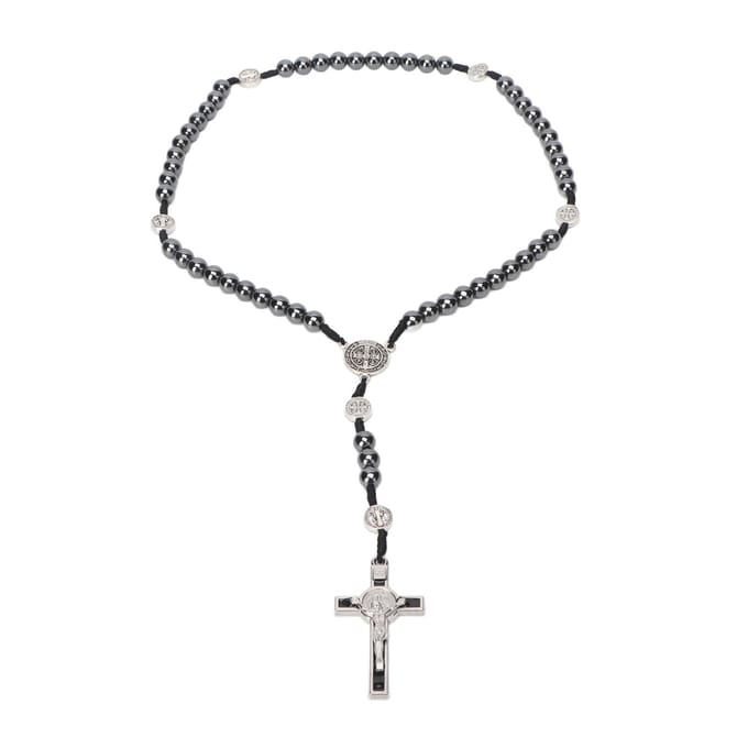 Rozenkrans Ketting Obsidiaan Kruis Hanger Katholieke Kralen Rozenkrans Ketting om te Bidden Cadeaus gray