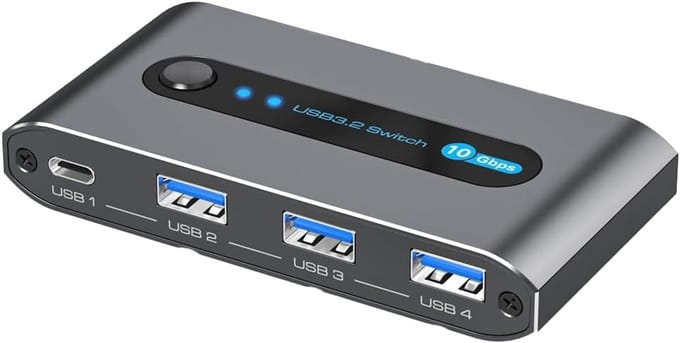 USB C Schakelaar - 4 Poorts Switch - Apparaten Delen - 10 Gbps Snelheid - USB 3.2 - Aluminium