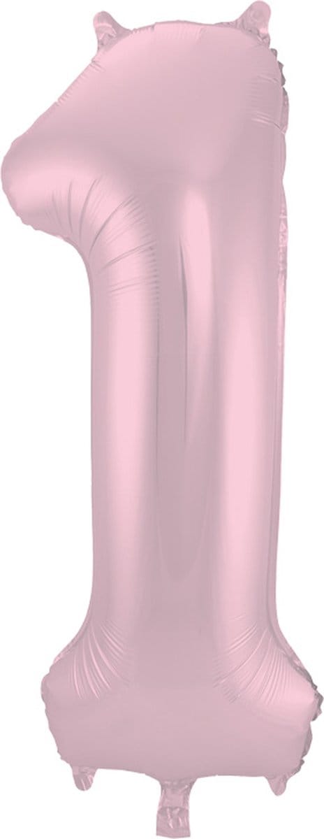 Folat - Folieballon Cijfer 1 Pastel Roze Metallic Mat - 86 cm