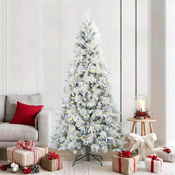 vidaXL - Kunstmatige - Hinged - Kerstboom - met - 300 - LED - Wit - 210 - cm - PE - en - PVC