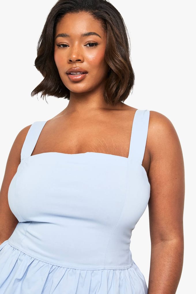 boohoo Dames Plus bengaline peplum top | Poederblauw | Maat: 48