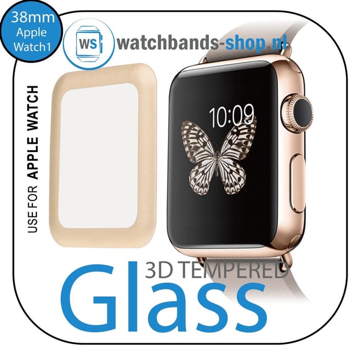 Screenprotector - Apple Watch 38mm - goudrand - 3D gehard glas