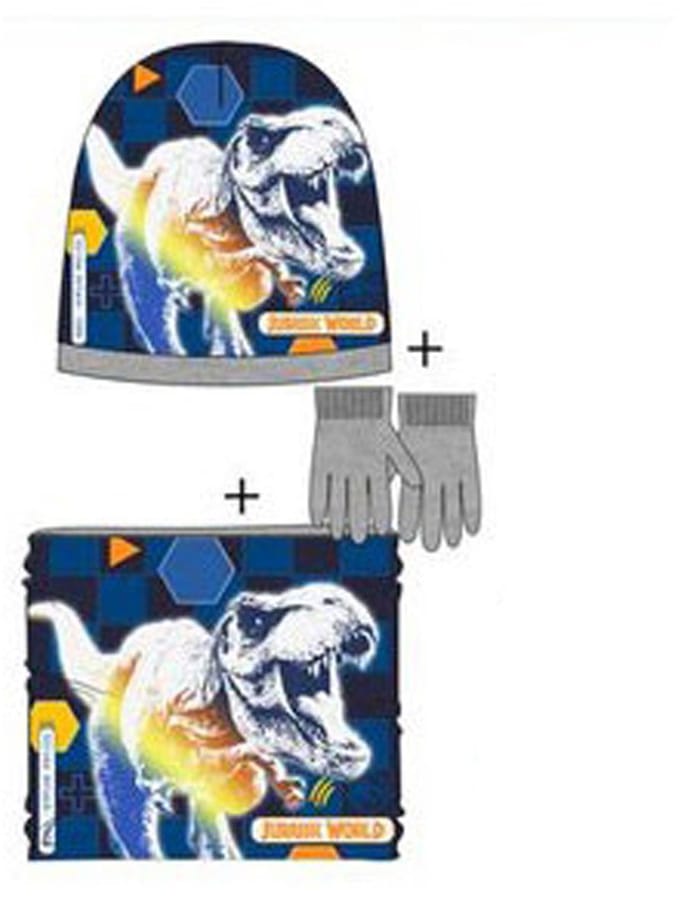 Jurassic World Attack Grijs kindermuts + snood + handschoenset 54 cm