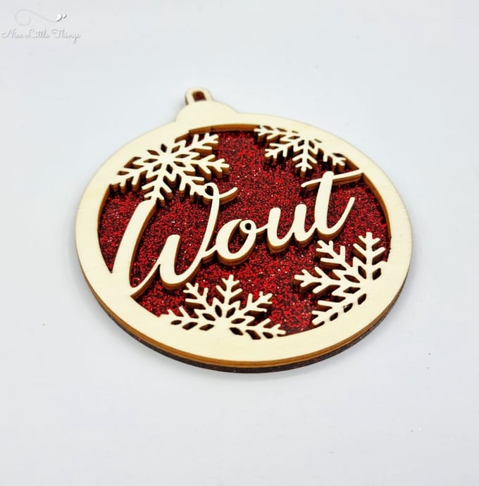 [Nice Little Things] Multilayer kerstbal glitter - Met naam - Rood - Multiplex