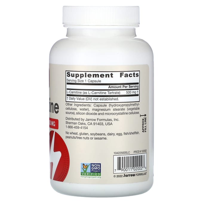 Jarrow Formulas, L-Carnitine 500, 500 mg, 100 Vegetarische Capsules