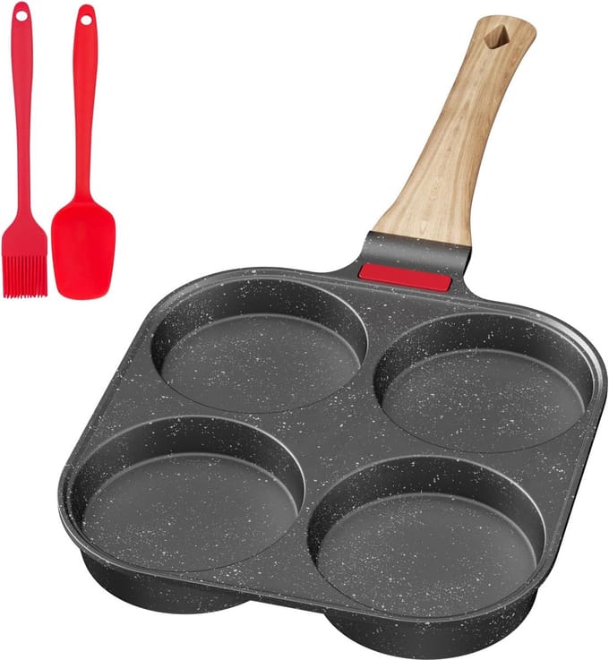 Vier-gats Eierpan - Pannenkoekenpan Spiegelei - Ontbijt Maken - Temperatuurindicator - 4 Gaten - Zwart