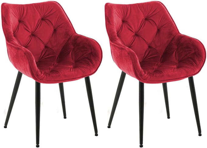 CLP Tanna Set van 2 eetkamerstoelen - Met armleuning - Fluweel/rood