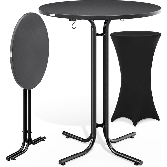 Statafel Grijs 110x70cm + statafelhoes Zwart Ø70cm