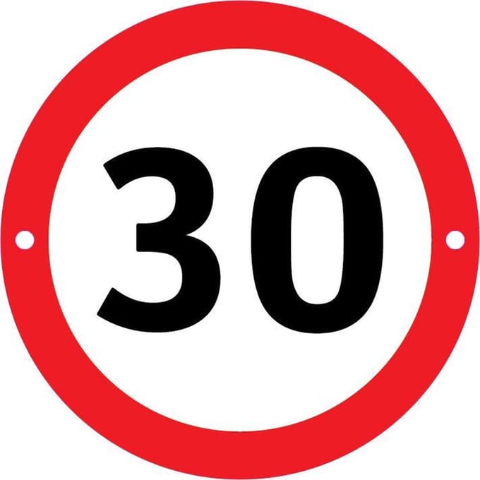Verbodsbord 30 Kilometer - 30cmØ met 2 Boorgaten - op 3mm dik Aluminium