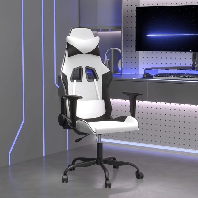 vidaXL - Gamestoel - kunstleer - wit - en - zwart