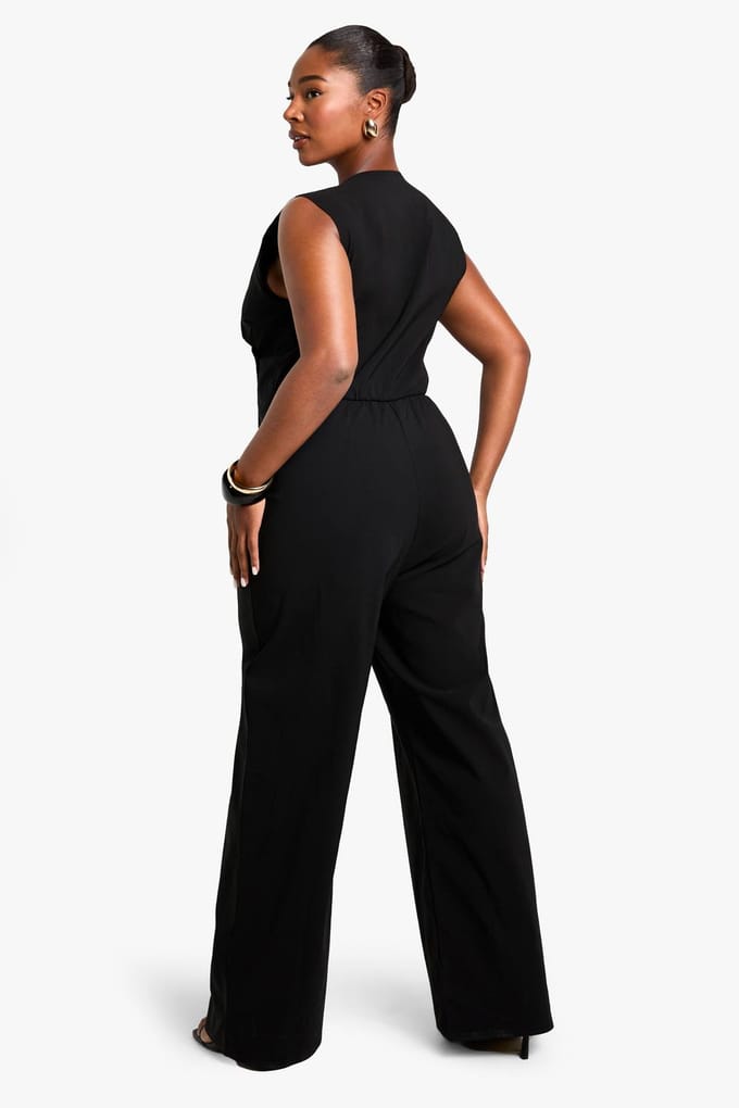 boohoo Dames plus bengaline weste-jumpsuit | Black | Maat: 28