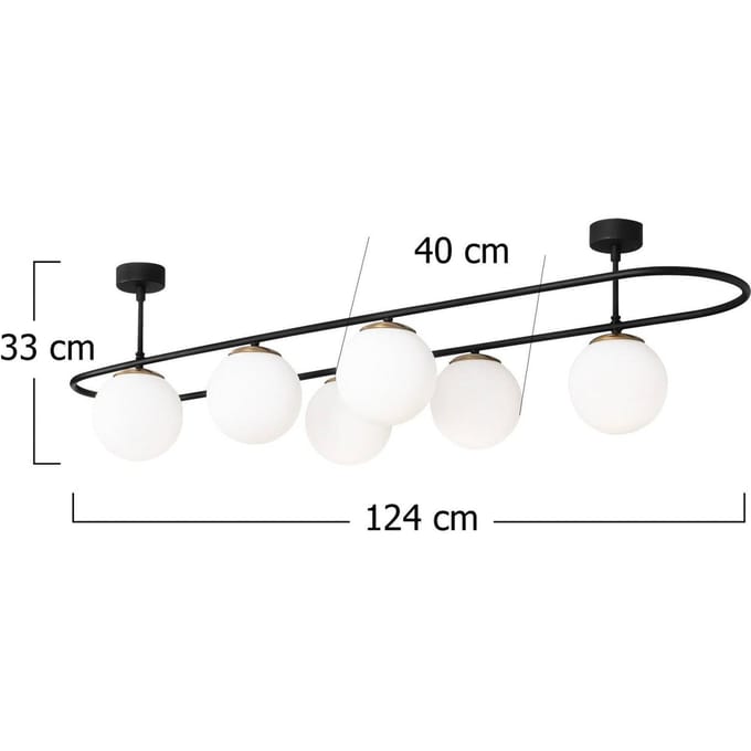 Opviq Plafondlamp Abaküs 4911, zwart, opaalglas, 6-lamps