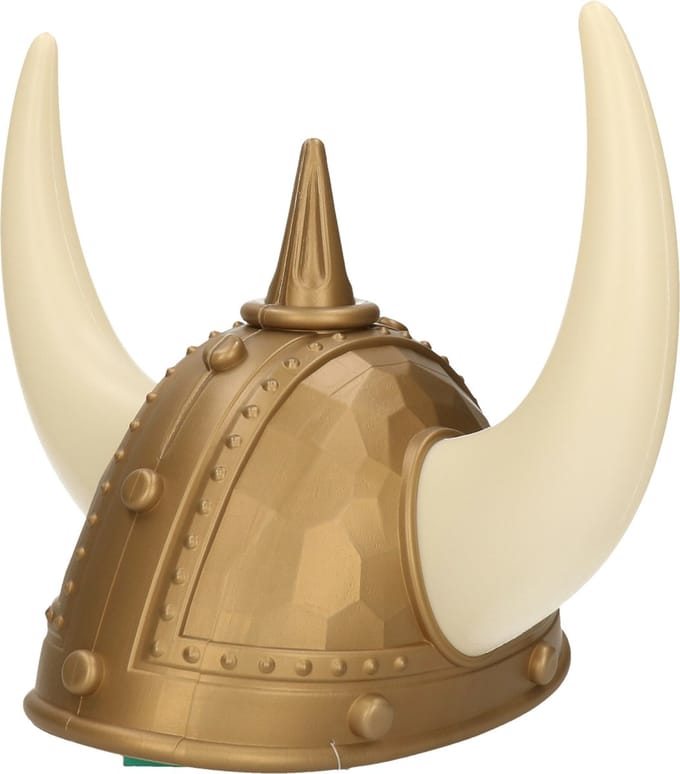 Atosa Carnaval verkleed Viking helm - brons/wit - met hoorns - plastic - heren - krijgers en ridders