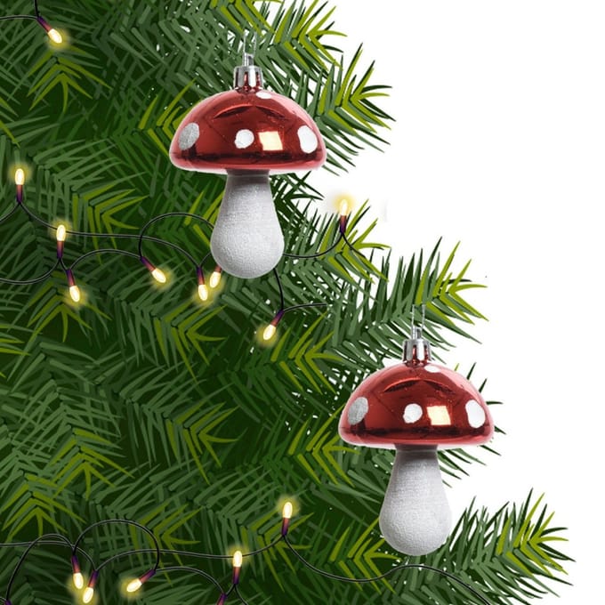 Decoris Kersthangers - 2x - rood - paddenstoelen - 7 cm - kerstversiering - Rode kerstversiering/boomversiering