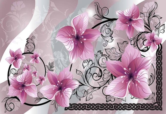 Fotobehang Flowers Floral Pattern | XL - 208cm x 146cm | 130g/m2 Vlies