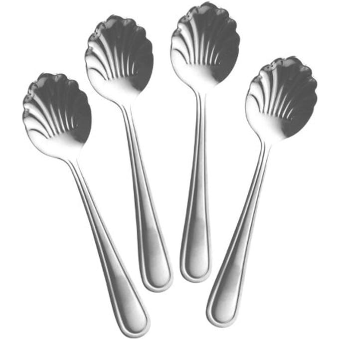 Rice theelepel met schelp, rvs zilver, set van 4