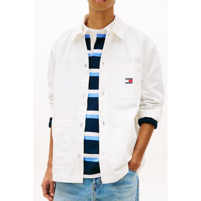 Tommy Hilfiger Tjm Essential Overshirt Ancient White Größe: L | Jacken Outlet | Herren | Weiß