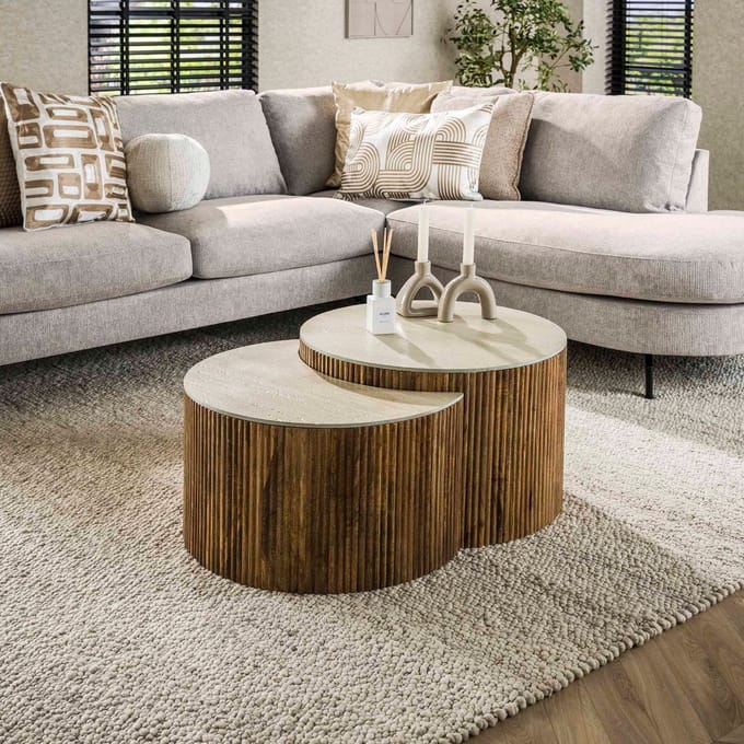 Fraaai - Shane salontafel set van 2 halfrond - zand