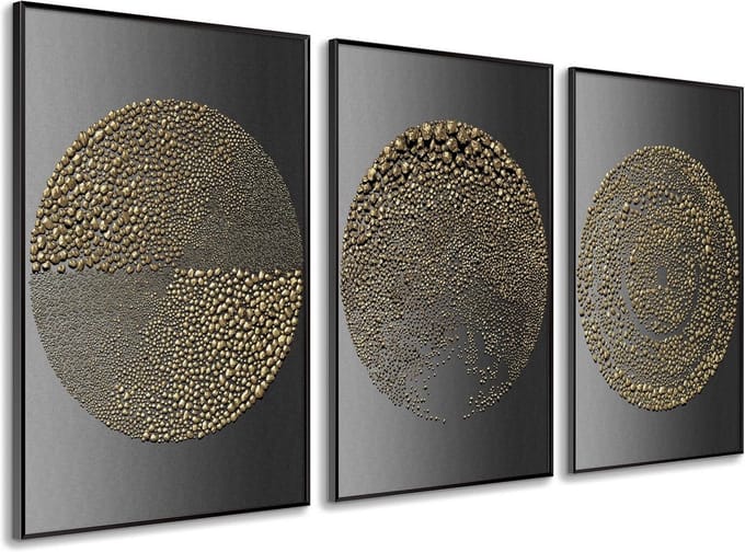 Set van 3 Moderne Wanddecoratie Schilderijen Cirkels 50x70cm met Zwarte Lijsten