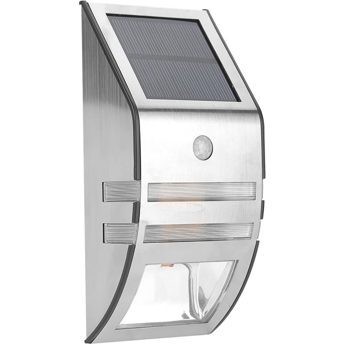 Zonne-energie PIR Bewegingssensor 2 LED Pad Wandlamp Tuin Beveiligingslampen Zilver Puur Wit