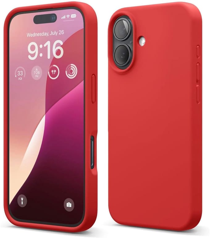 Solid hoesje Soft Touch Liquid Silicone Flexible TPU Rubber - Geschikt voor: iPhone 16 Plus - Rood