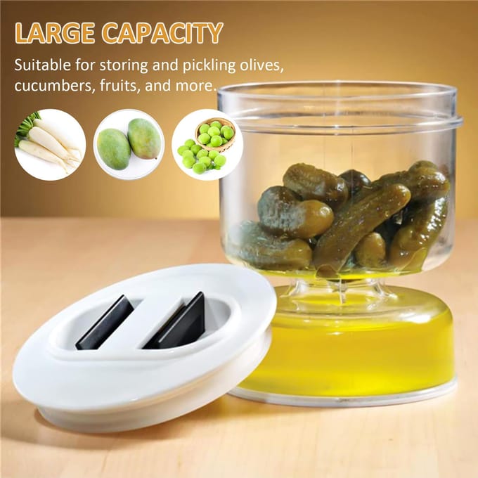 Pot de sablier d'olive et de cornichon, séparateur humide et sec pour jus de cornichon, récipient alimentaire avec passoire, couvercle hermétique à rabat transparent