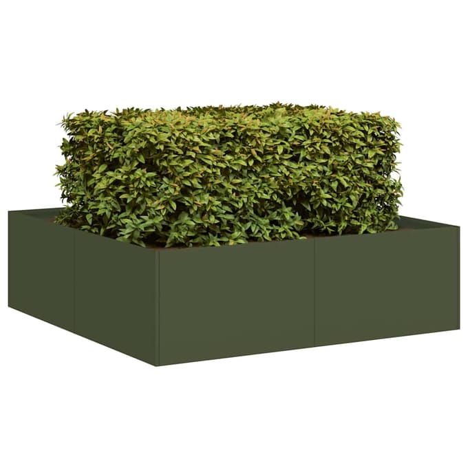 vidaXL - Plantenbak - 100x100x30 - cm - staal - olijfgroen