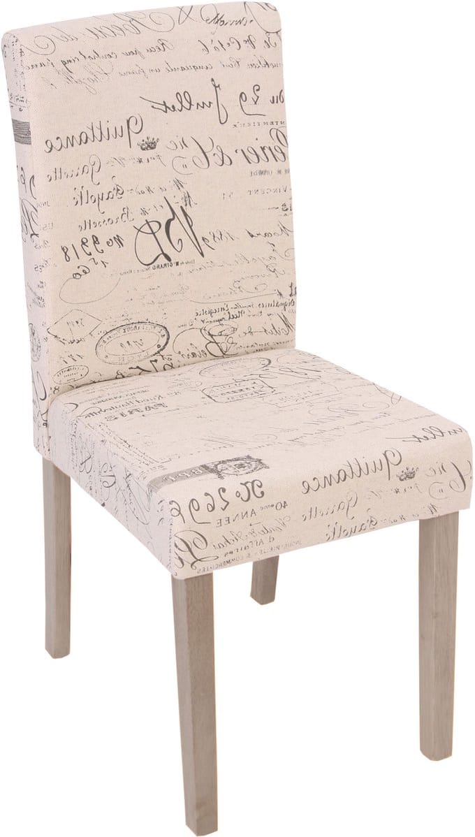 Set van 4 eetkamerstoelen Littau, stoel keukenstoel ~ textiel met belettering, crème, poten structuur - eik