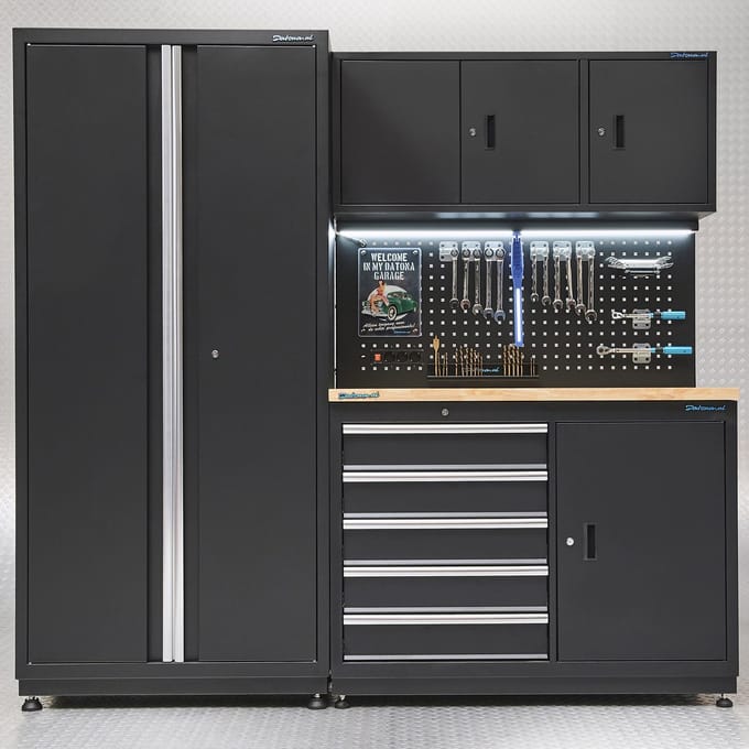 Datona® Werkbank 120 cm met brede werkplaatskast - Zwart