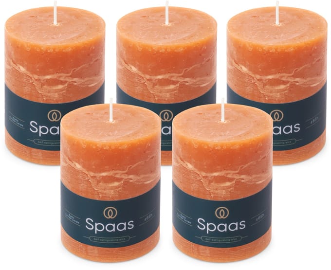 Spaas Rustieke Stompkaarsen - Oranje – 80/110mm - circa 65 uur - 5 kaarsen