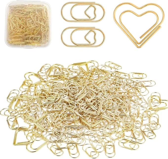 Solidchoice - Set van 200 Hartvormige Paperclips in Goud voor Decoratie
