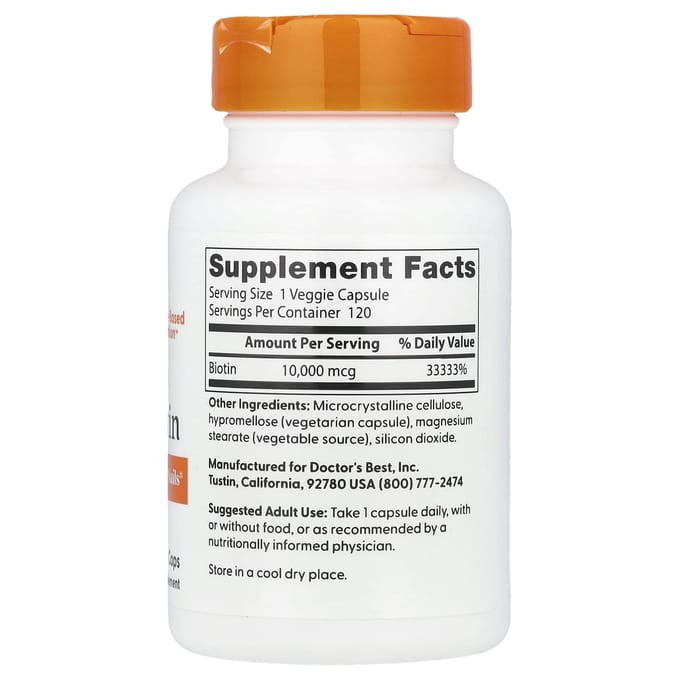 Doctor's Best, Biotine, 10 000 mcg, 120 gélules végétales