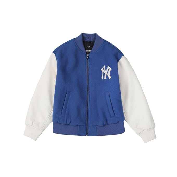 MLB Logo Blocs de Couleur Rétro Maillot de Baseball Décontracté Hauts Unisexes Bleu 3AJP12016-50BLD S white