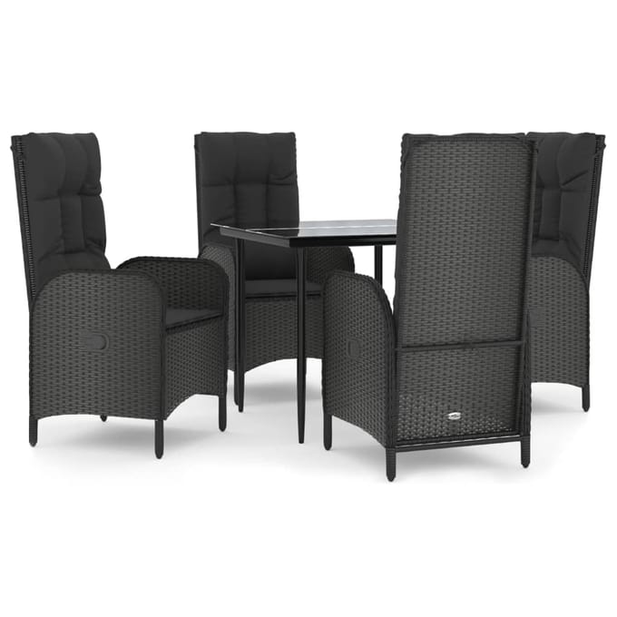 vidaXL - 5-delige - Tuinset - met - kussens - poly - rattan - zwart