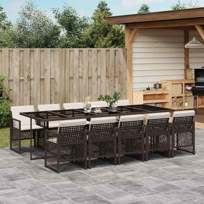 vidaXL - 11-delige - Tuinset - met - kussens - poly - rattan - bruin