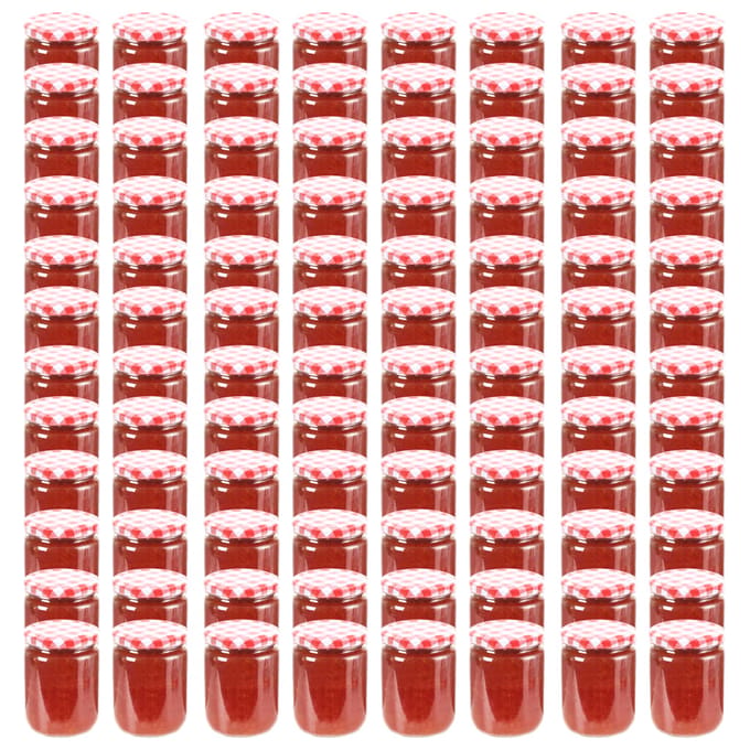 vidaXL - Jampotten - met - wit - met - rode - deksels - 96 - st - 230 - ml - glas