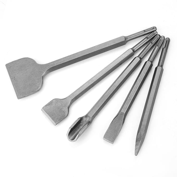 Ensemble de 5 burins SDS Plus de type différent pour marteau rotatif électrique noir