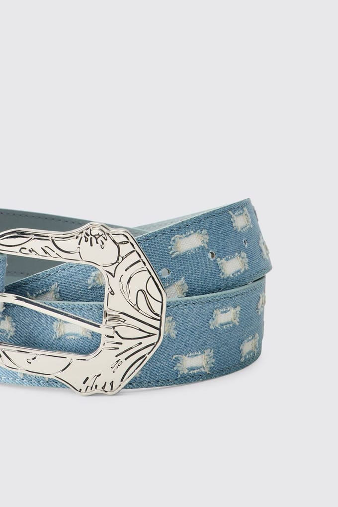 PU Denim Western Buckle Belt | Denim Blue | Size XL