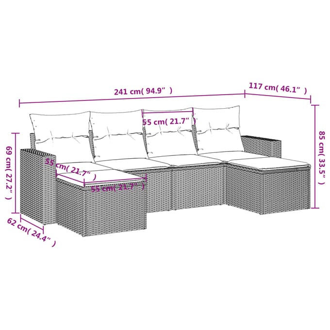 vidaXL - 6-delige - Loungeset - met - kussens - poly - rattan - zwart