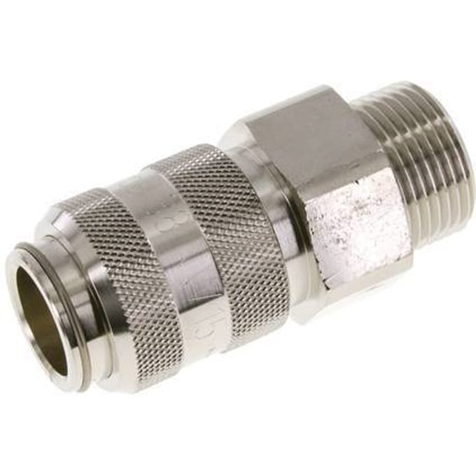 Vernikkeld Messing DN 15 Luchtkoppeling Snelkoppeling G 1 inch Buitendraad Double Shut-Off - CLS15-M-BN-SV-P-100